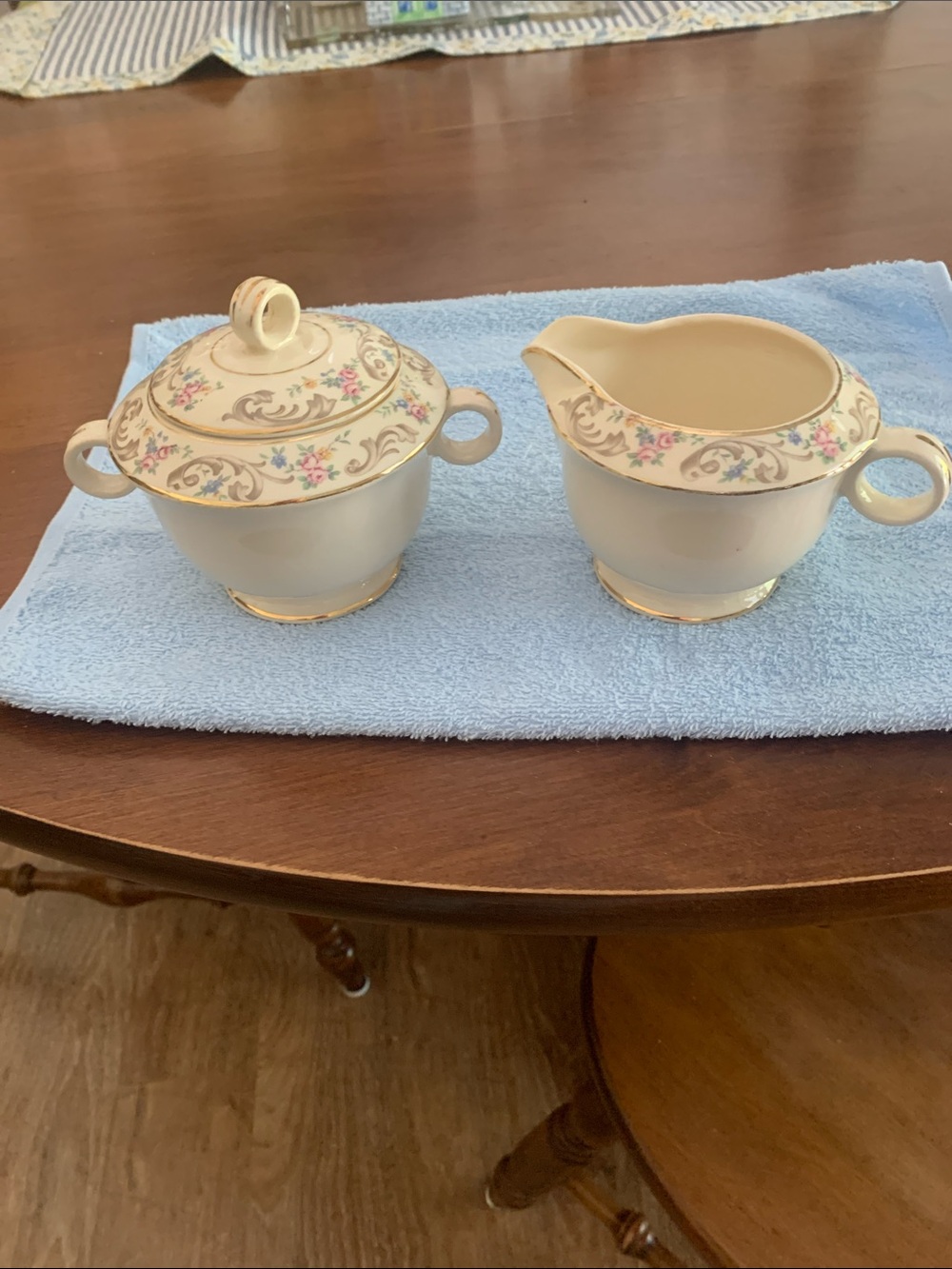 Paden City Pottery Creamer and Covered Sugar Set with Gold Trim